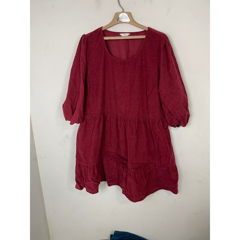Time and Tru Womens Dress XXXL Burgundy Corduroy Country Babydoll Peasant Boho